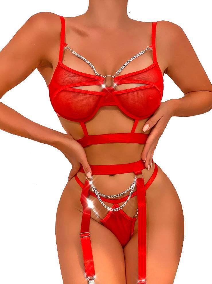 Conjunto intimo lencería Cadenas Rojo-0