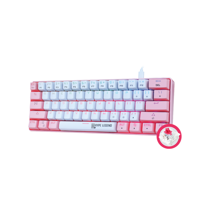 Teclado Mecánico 60%, Hype Legend Rebel PINKU – Red Switch-3