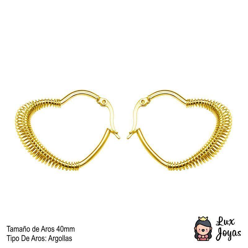 Aros Baño Oro Amarillo 18k Argollas Corazón Resorte M-3
