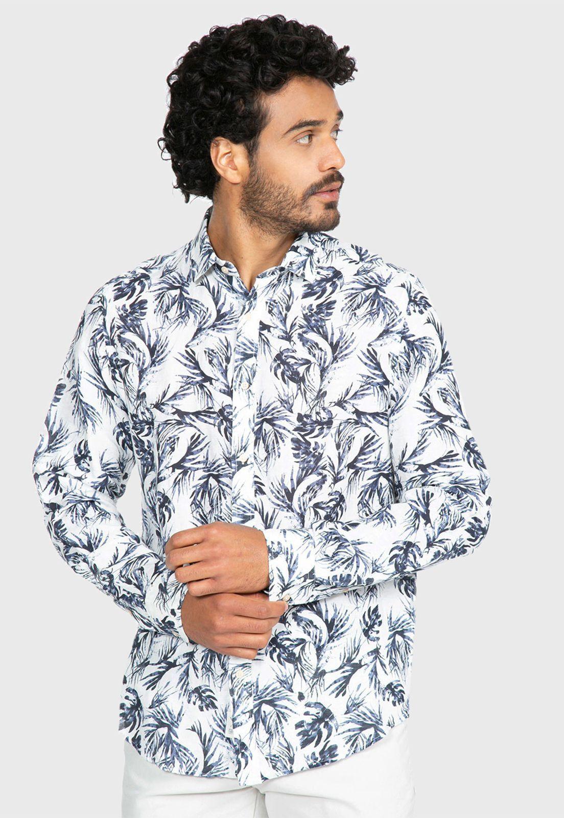 Camisa Sport Lino Print Navy Arrow-0