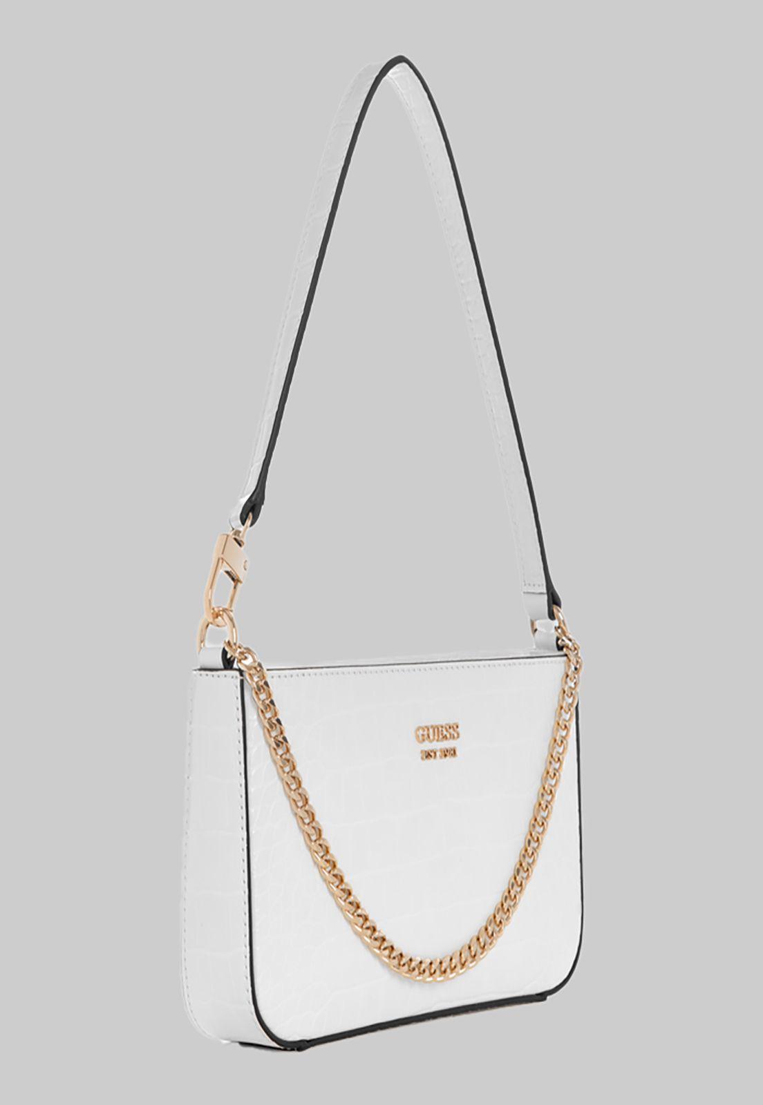 Mini Cartera Guess Katey Croc Mini Top Zip Shldr Whi Blanco-1