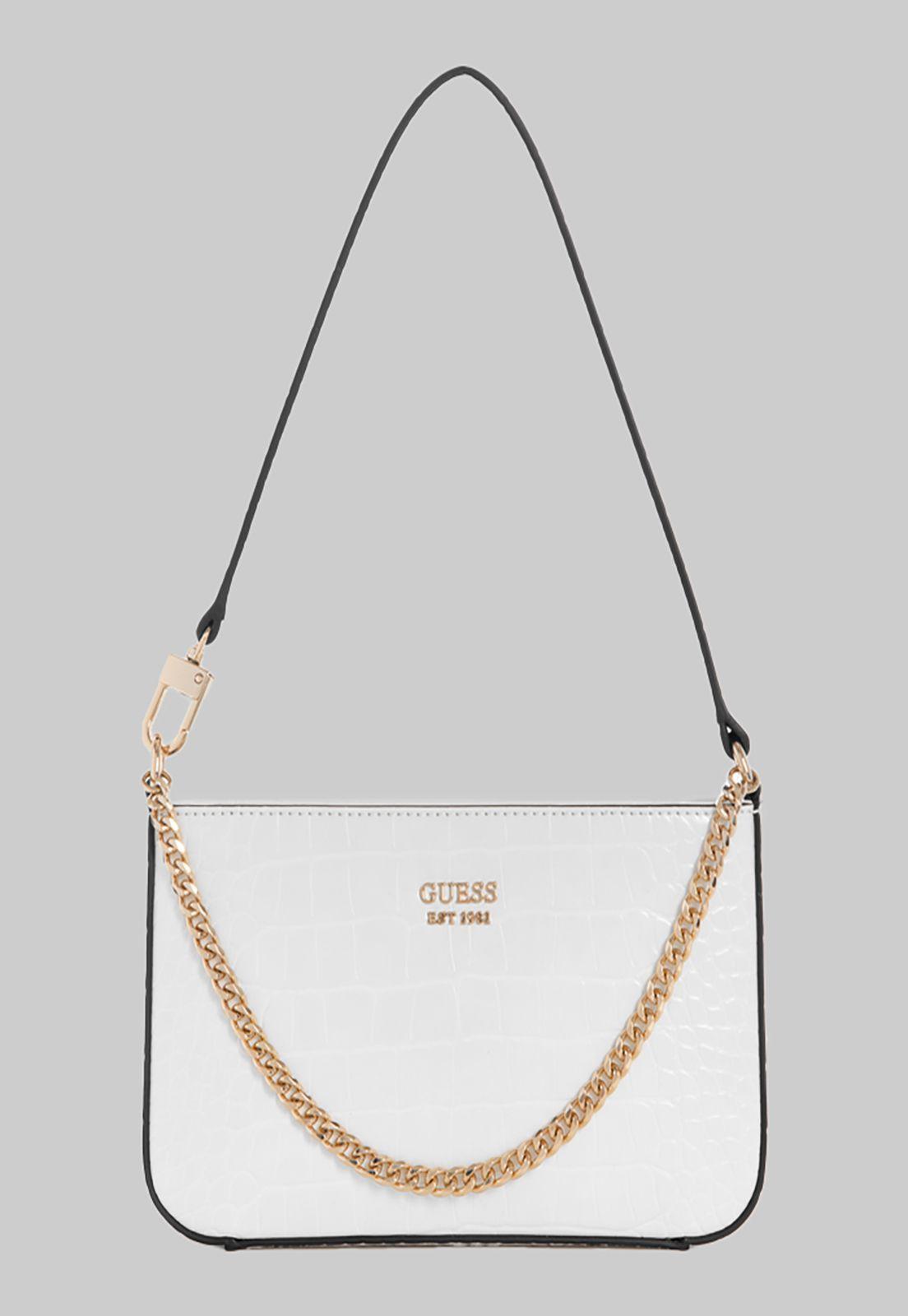 Mini Cartera Guess Katey Croc Mini Top Zip Shldr Whi Blanco-0