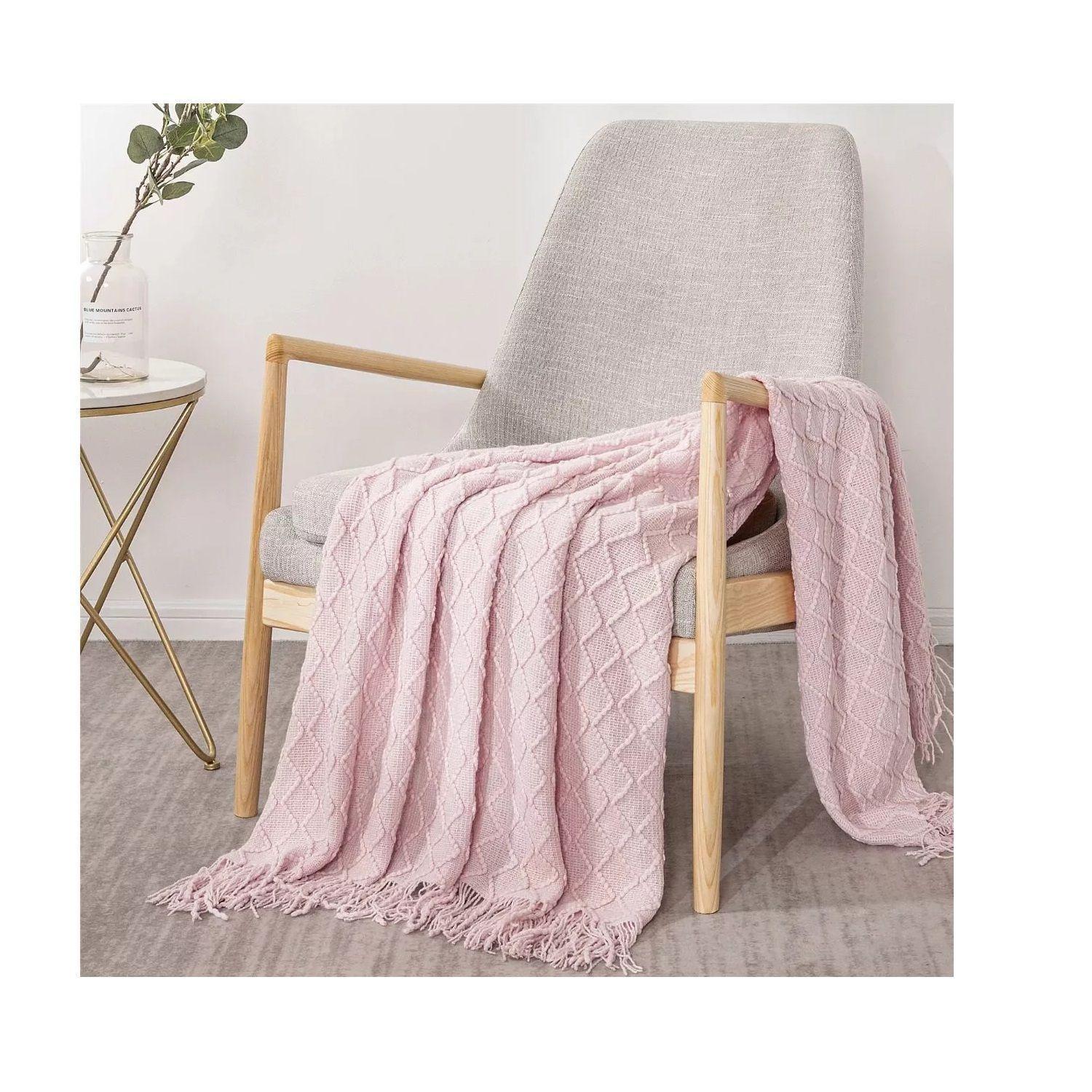 Manta Decorativa Tejida Estilo Nordico Para Sofa Sillon Cama Rosa-0