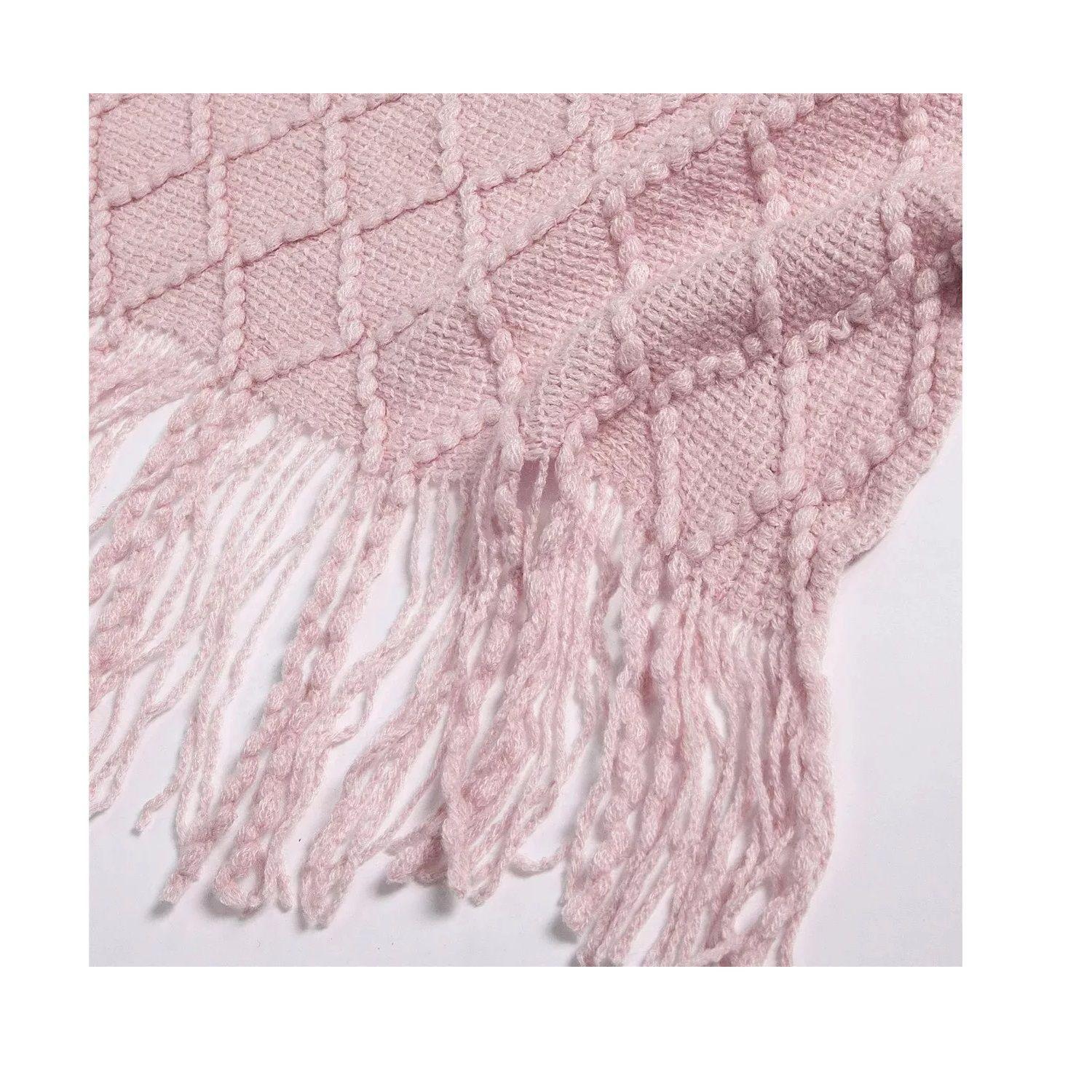 Manta Decorativa Tejida Estilo Nordico Para Sofa Sillon Cama Rosa-2