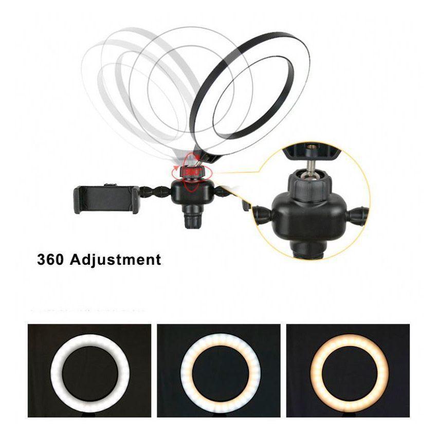 Aro de Luz LED 6" 2 Soportes Teléfono + Base Micr-3
