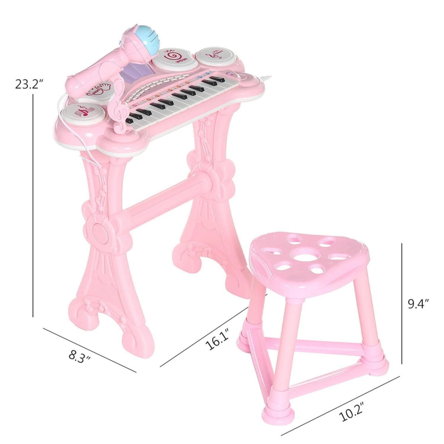 Juguete Teclado Piano Musical Con Microfono Rosado Infantil-1