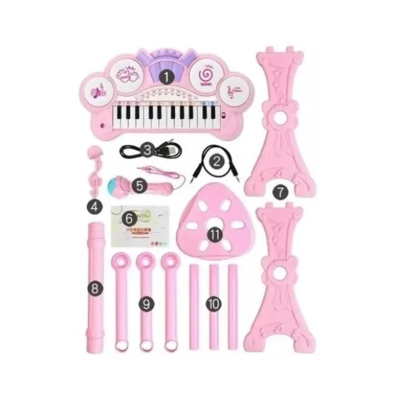 Juguete Teclado Piano Musical Con Microfono Rosado Infantil-3