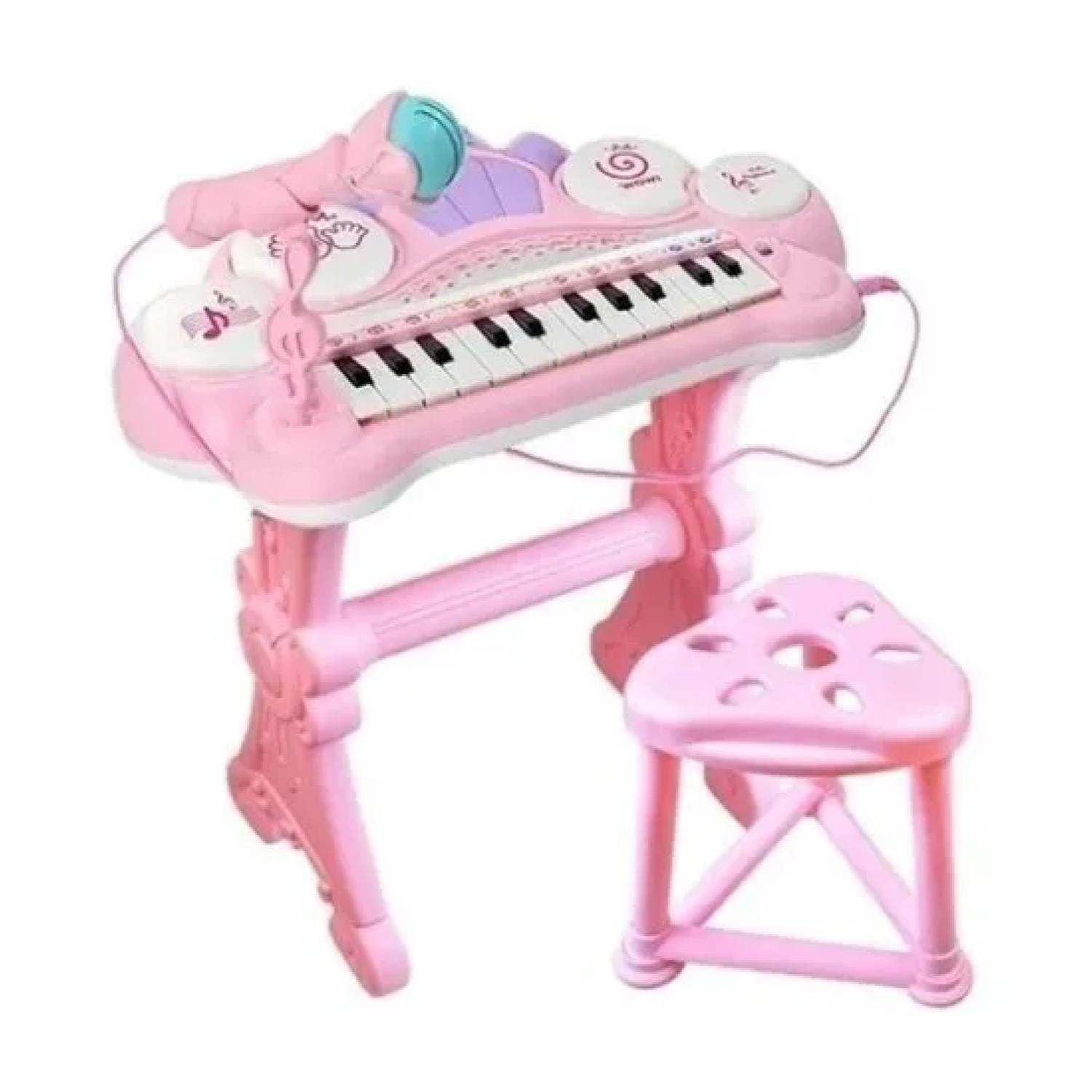Juguete Teclado Piano Musical Con Microfono Rosado Infantil-0
