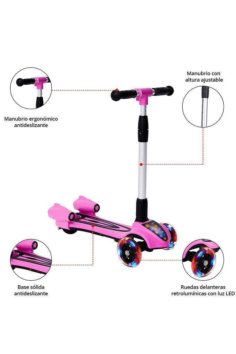 Scooter Infantil Luces LED Efecto Cohete Rosa-3