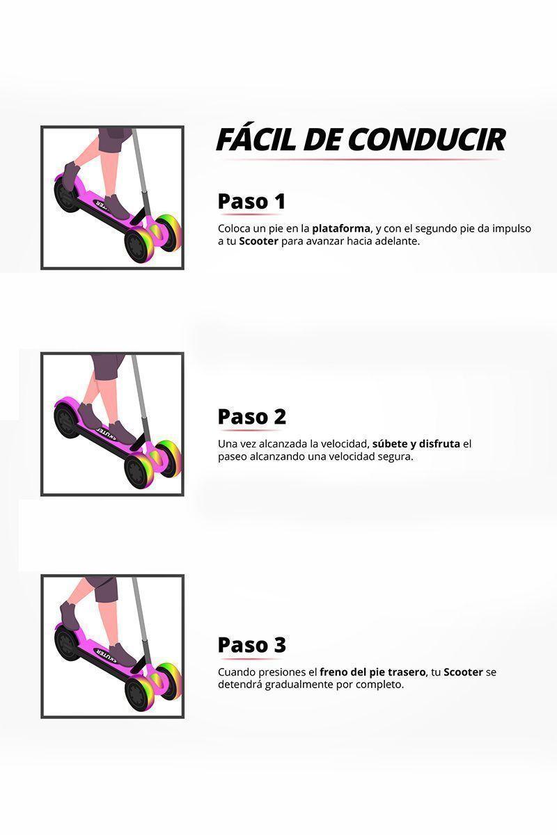 Scooter Infantil Luces LED Efecto Cohete Rosa-4