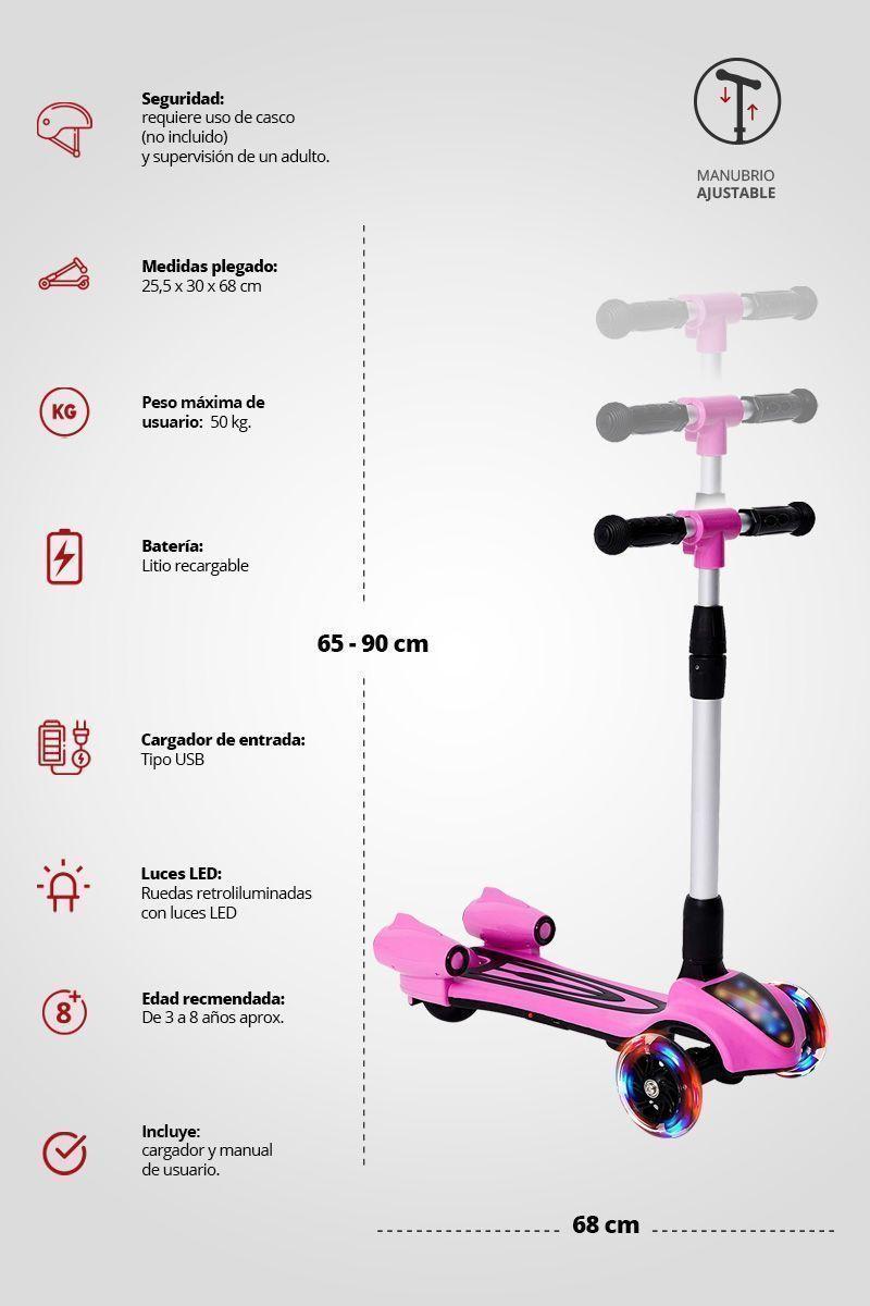 Scooter Infantil Luces LED Efecto Cohete Rosa-2