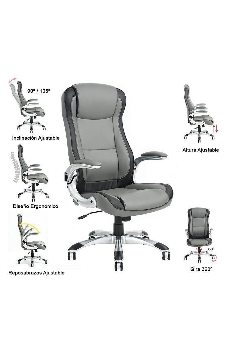 Silla De Oficina Ejecutiva Pu Ergonómica Ajustable Gris-4
