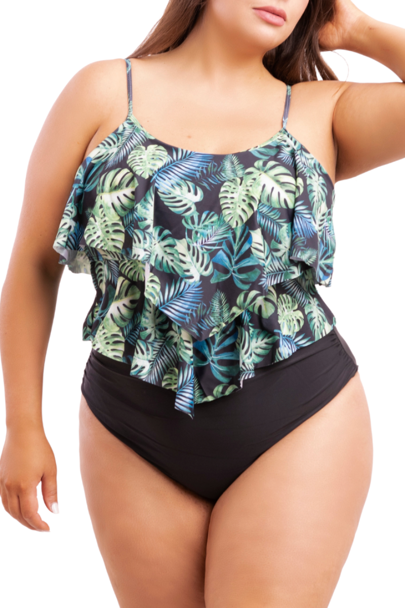 Bikini tiro alto top vuelos Maorí Hojas-1