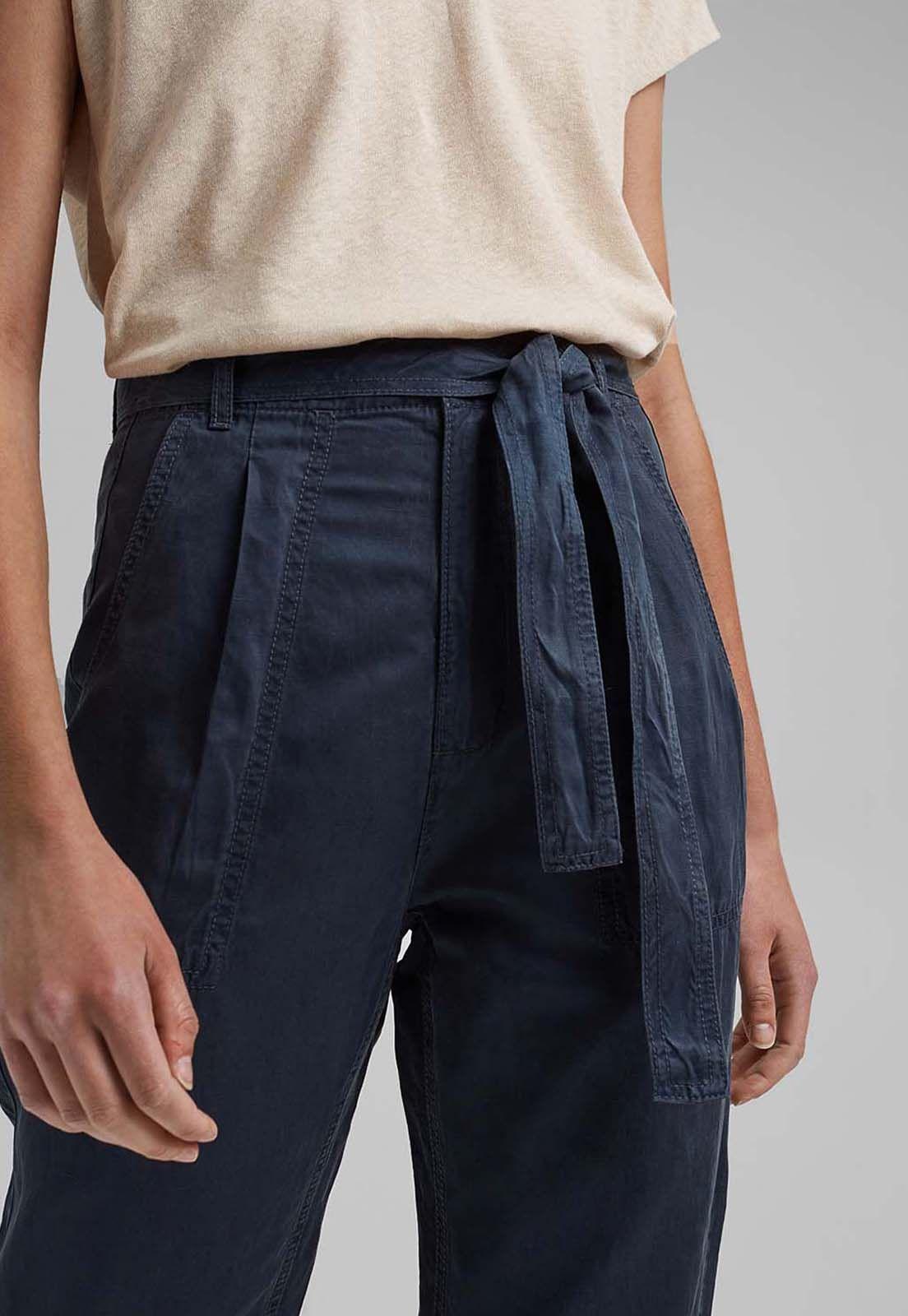 Pantalon Mujer Chino Estilo Miltar Con Tencel Esprit Azul marino-2