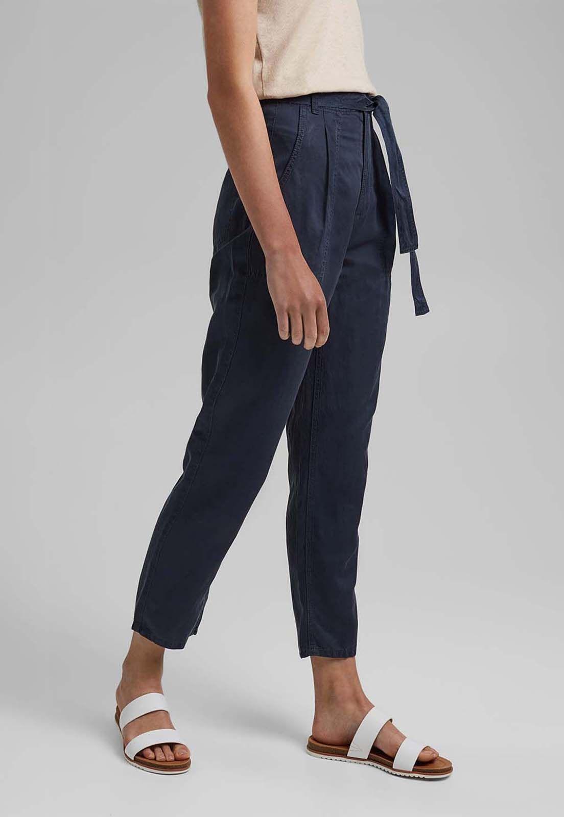 Pantalon Mujer Chino Estilo Miltar Con Tencel Esprit Azul marino-0