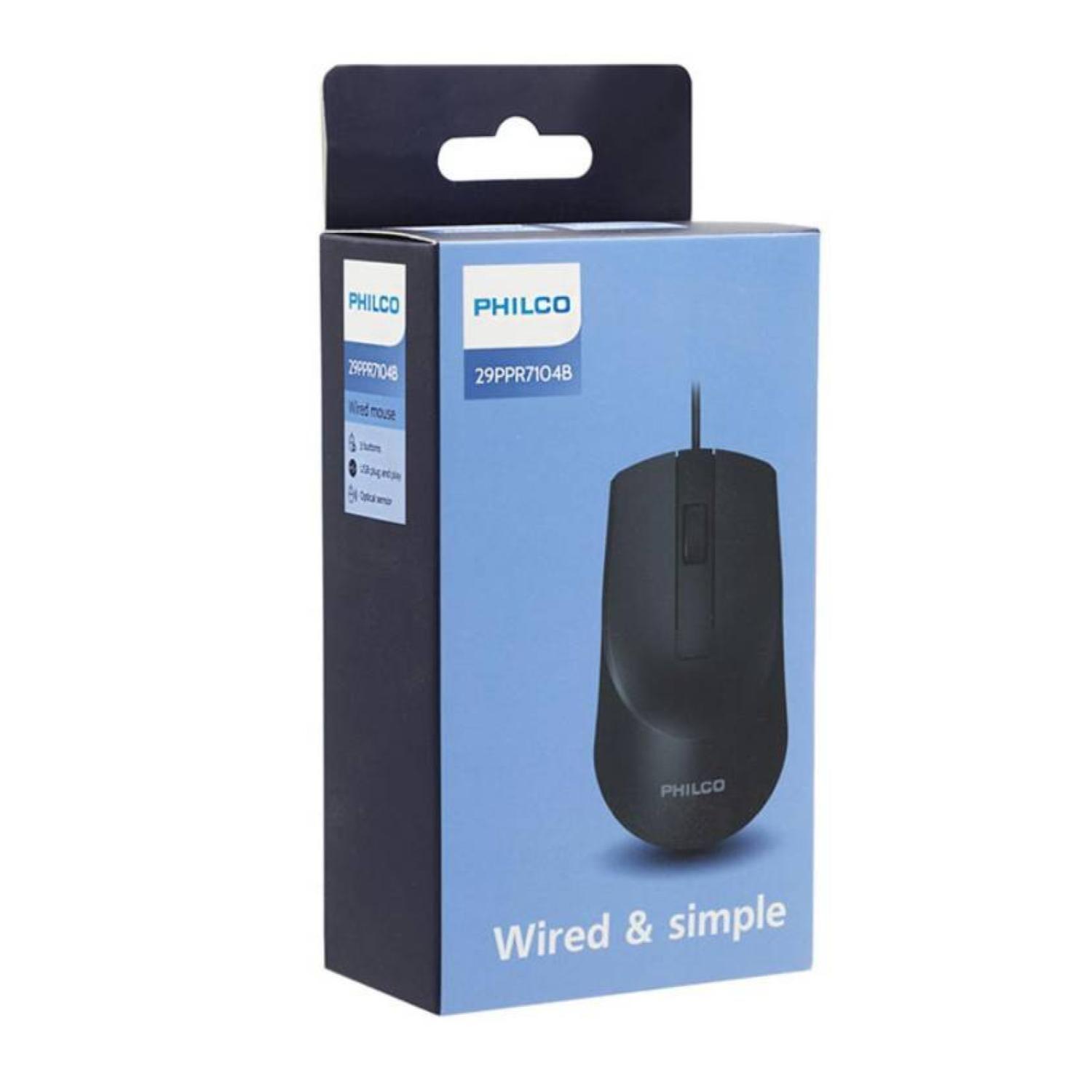 Mouse Alambrico USB 3 Botones Negro SPK7104 Philco Pro-4