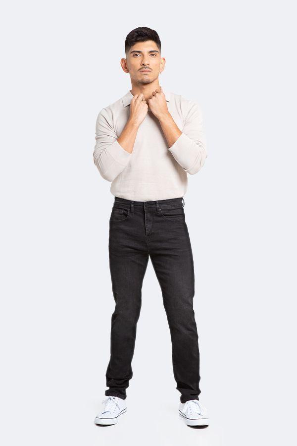 Jeans Hombre Slim Negro Liso-1