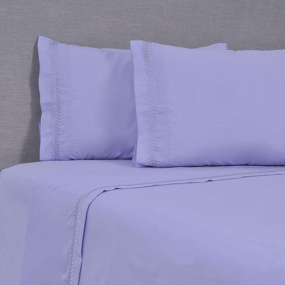 Sábana Bordada 144 Hilos Super king Puntos Morado-0