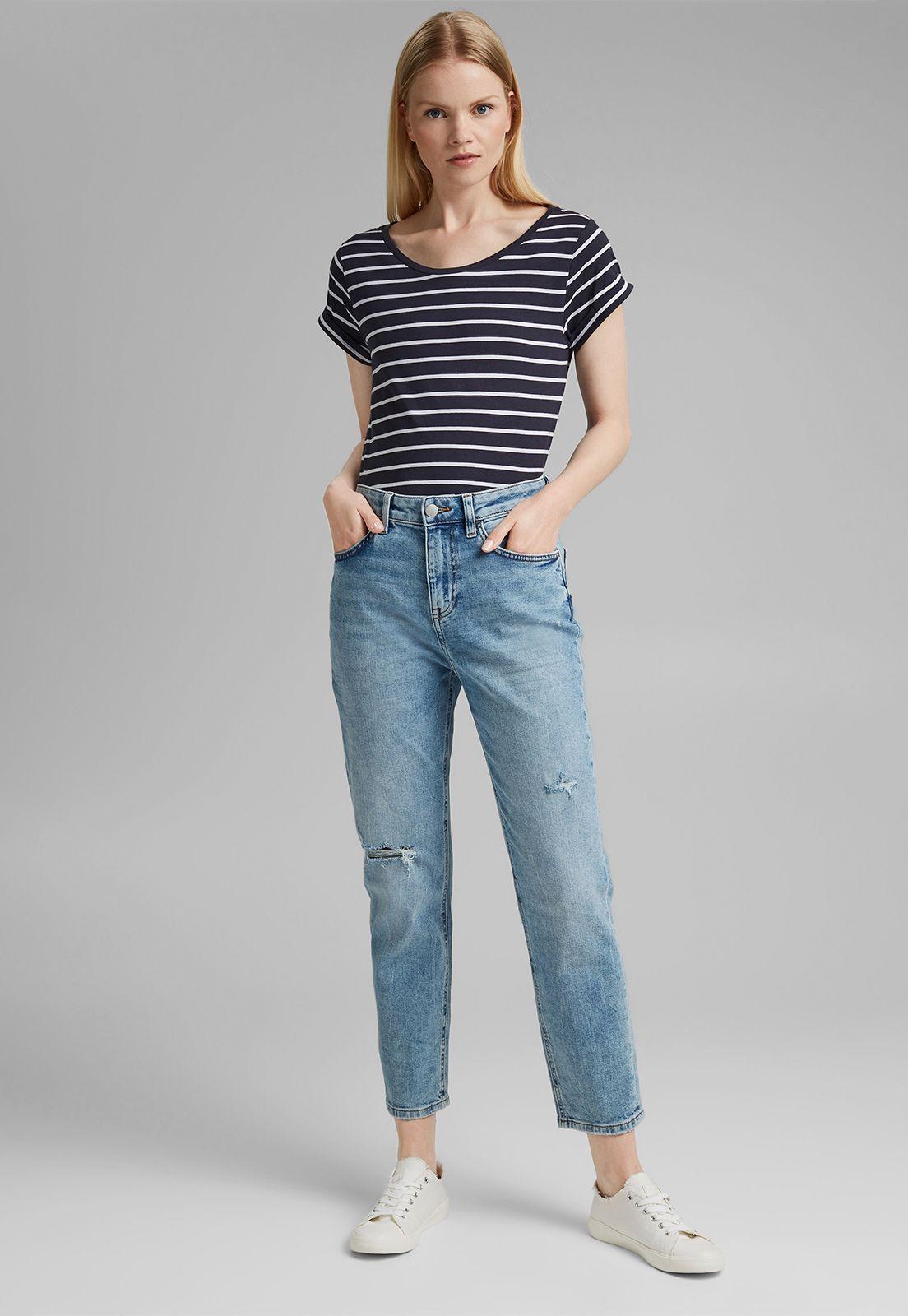 Polera Mujer Manga Corta Rayada Esprit Azul marino-0