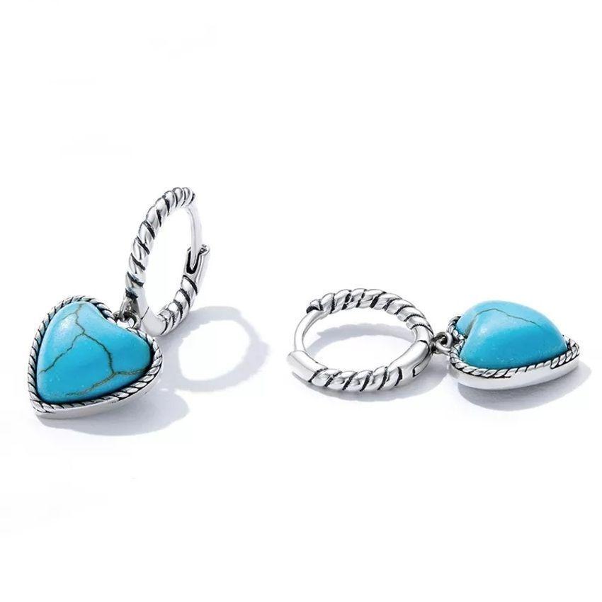 Aros Argolla Turquesa Corazon Plata 925-1