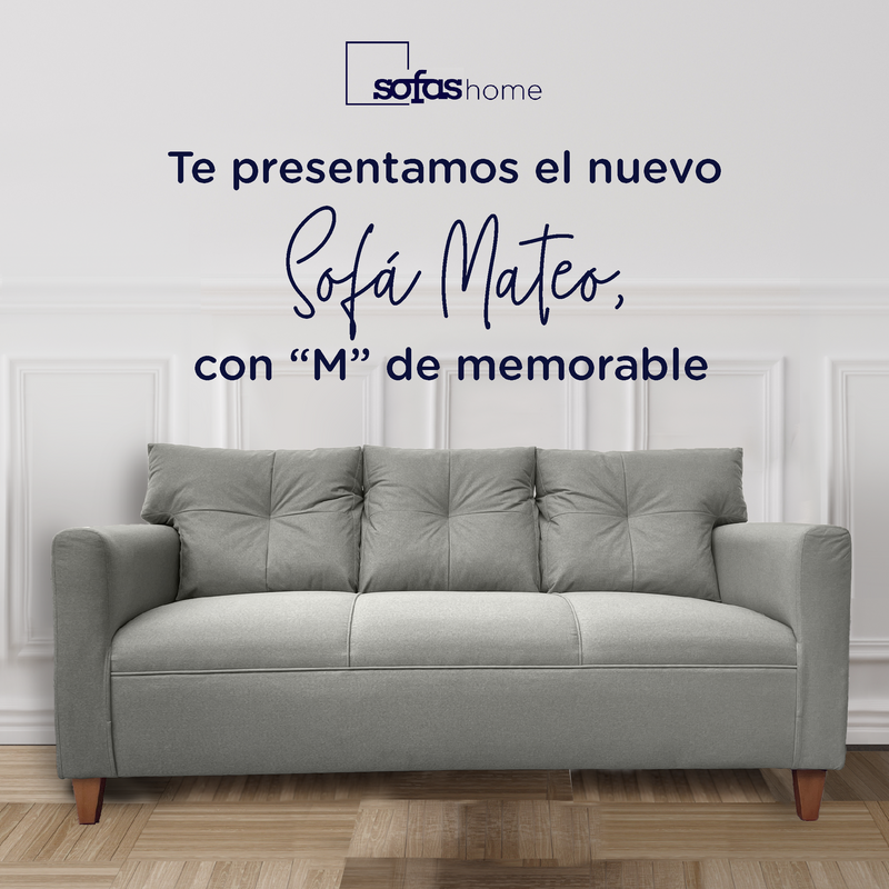 Sofá Mateo Chenille Gris Pata Madera 3C-1