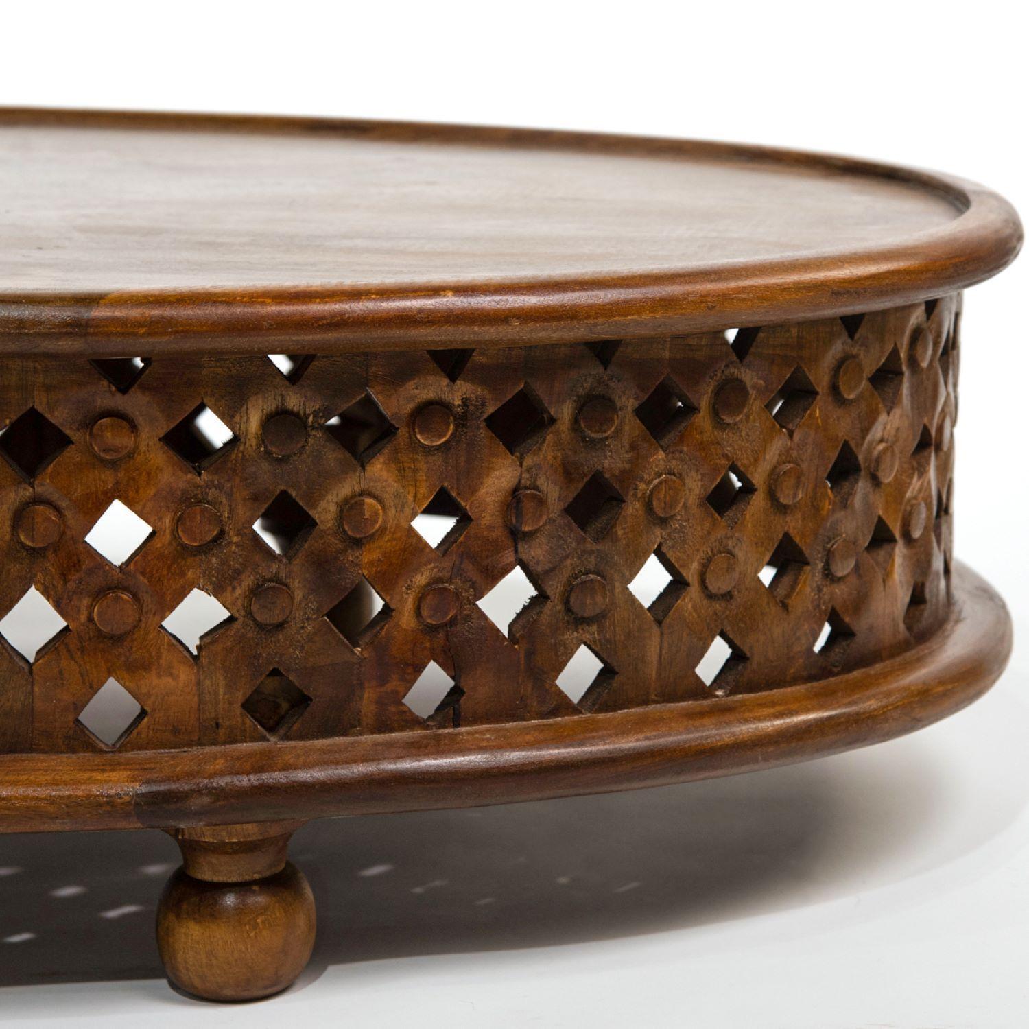 Mesa De Centro Ovalada Tallada Madera De Mango 140x70x35cm-2