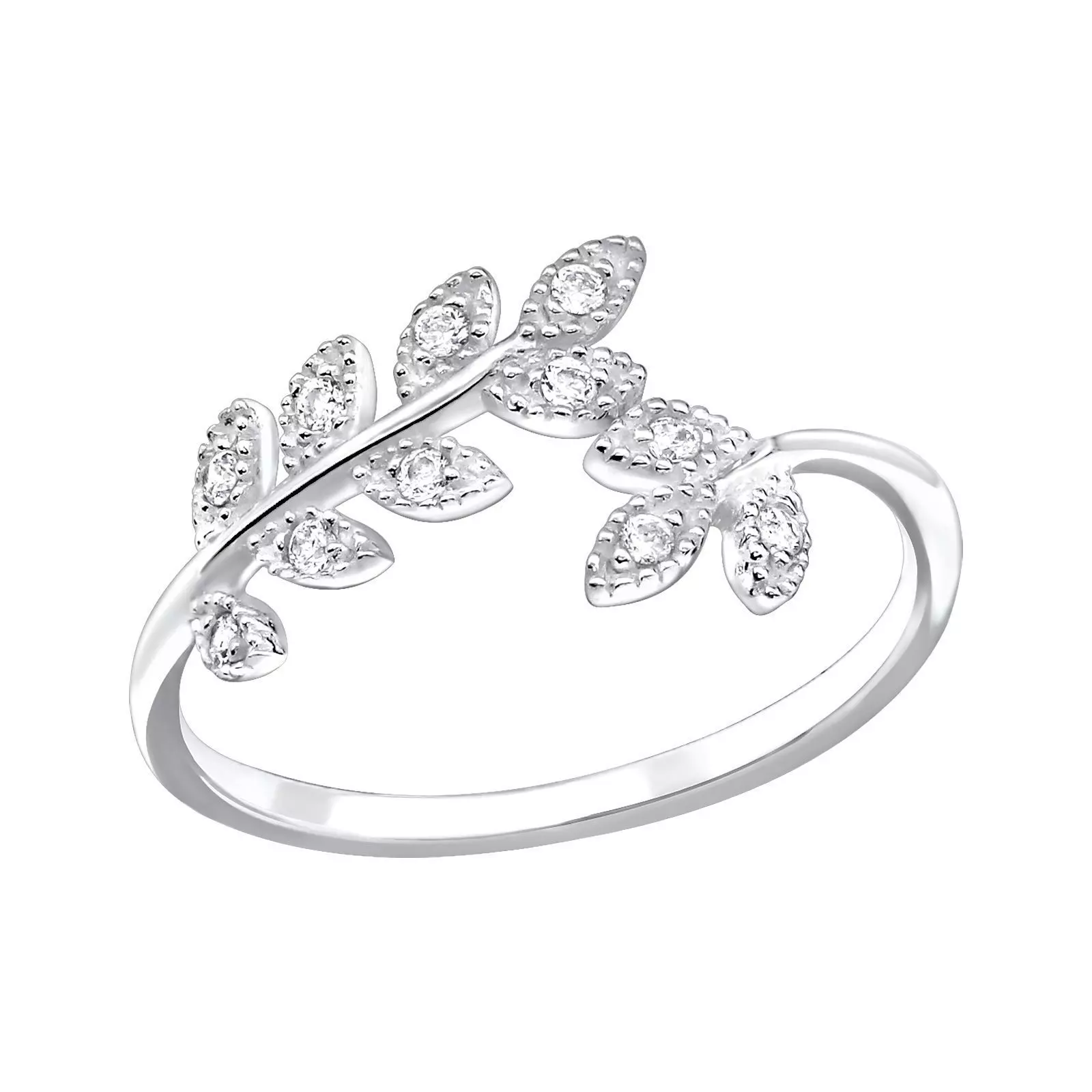 Anillo Hojas - Plata 925 con Circones - Talla 20-0