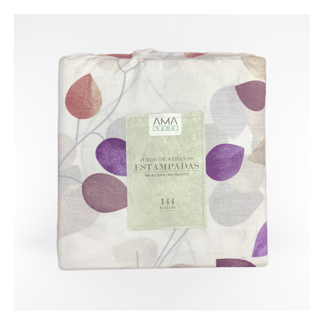 SABANA ESTAMPADA 144 HILOS AMA HOME 1 1/2 PLAZAS DISEÑO #12 + 1 FUNDA-1