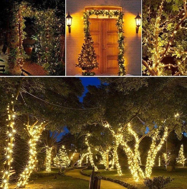 Luces 100 Led Guirnalda Solar Cálida 20 Metros Decoración-5