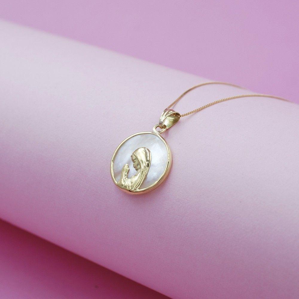 Conjunto Virgen Niña 17mm Oro 18k con Nacar-2