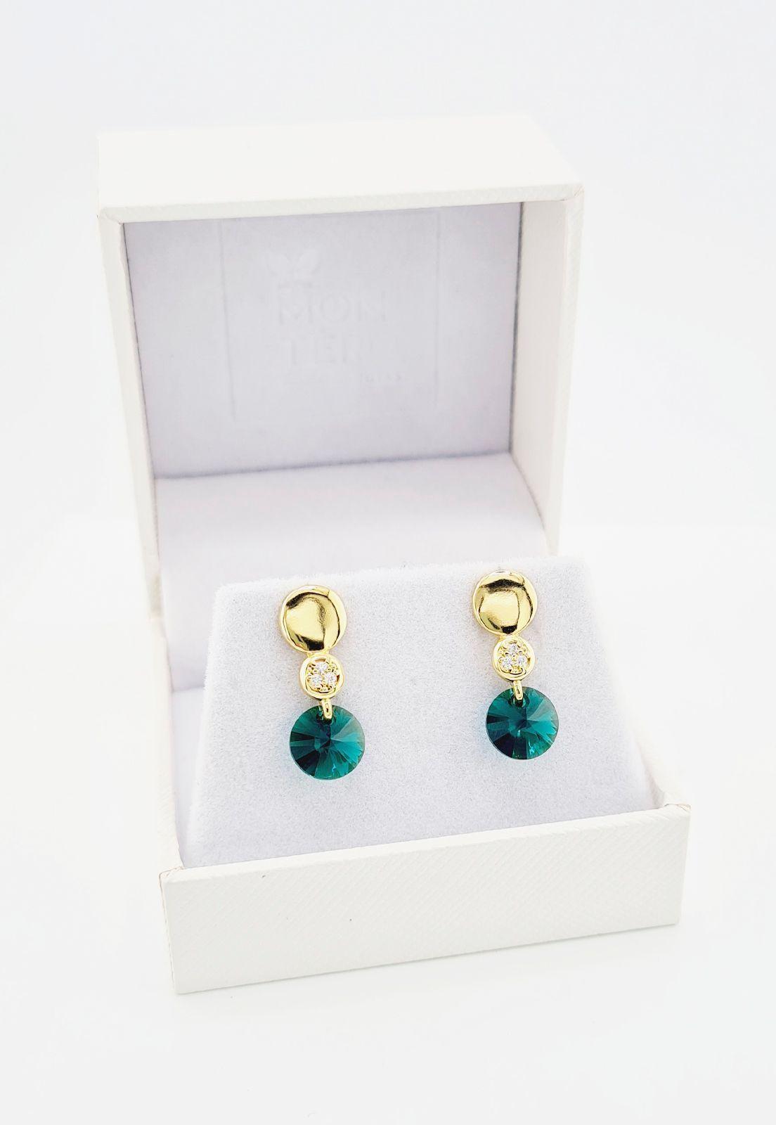 Aros Punto de Luz Gold Cristales Genuinos Emerald Shimmer-2
