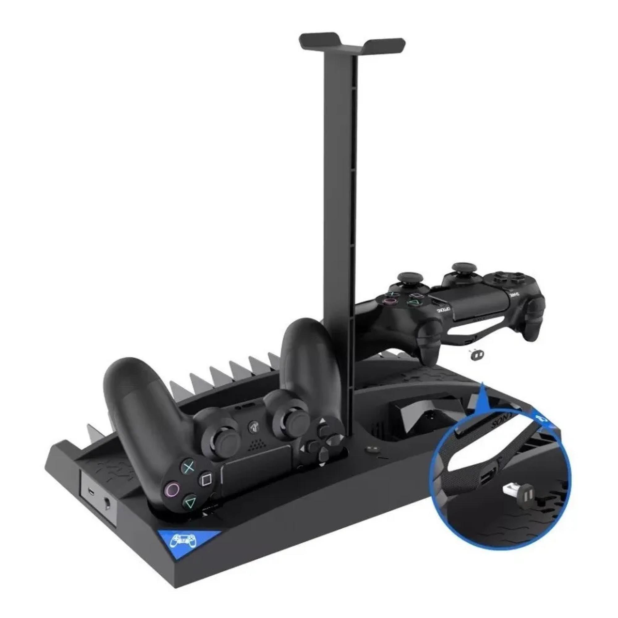 Base Soporte Cooler Cargador Para PS4 Vertical 6 En 1 Negro-5