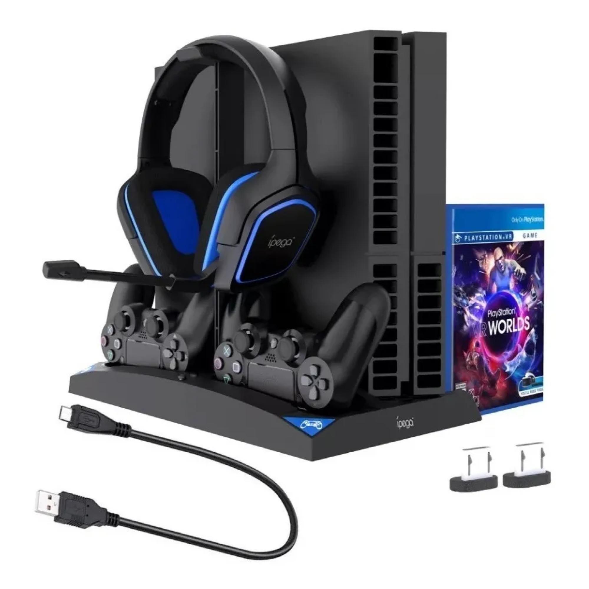 Base Soporte Cooler Cargador Para PS4 Vertical 6 En 1 Negro-0