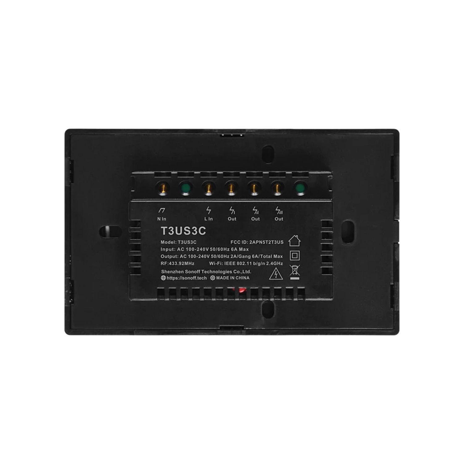 Interruptor Smart 3 Canales Negro WiFi + RF T3US3C Sonoff-3