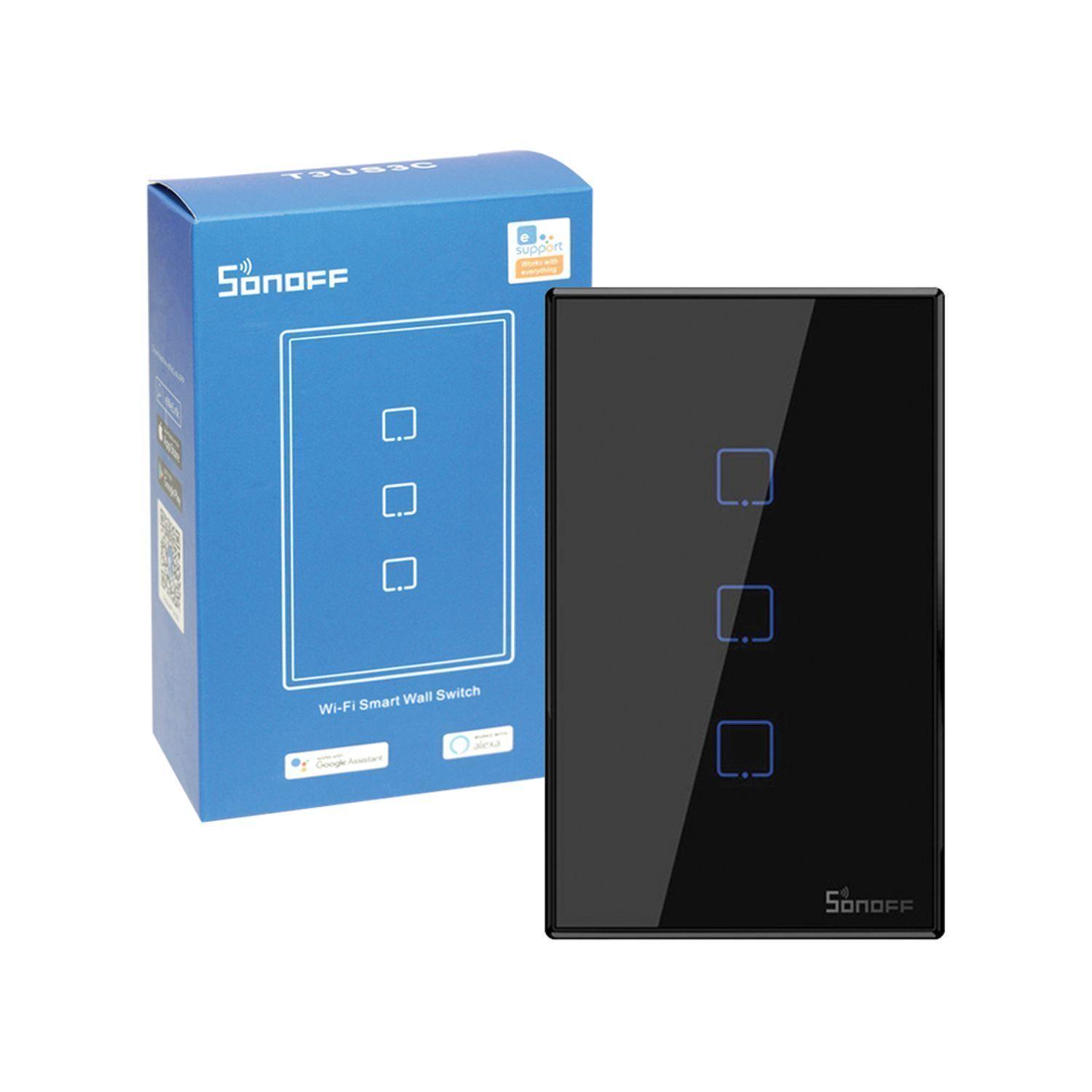 Interruptor Smart 3 Canales Negro WiFi + RF T3US3C Sonoff-1
