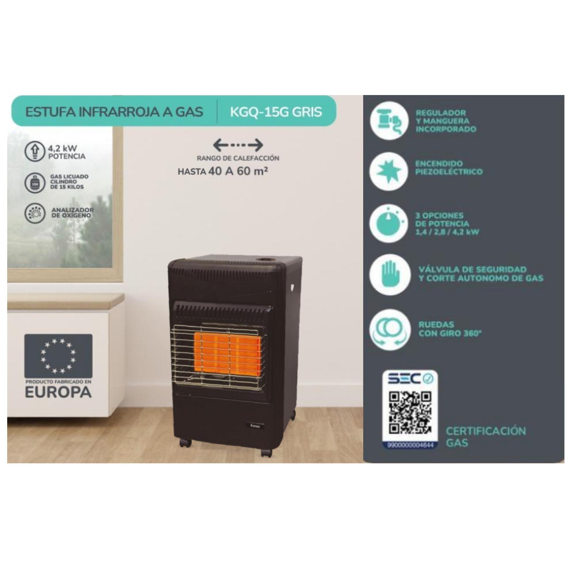 Estufa Infrarroja A Gas Calefaccion 15 Kilos Negro KGQ-15G Kendal-4