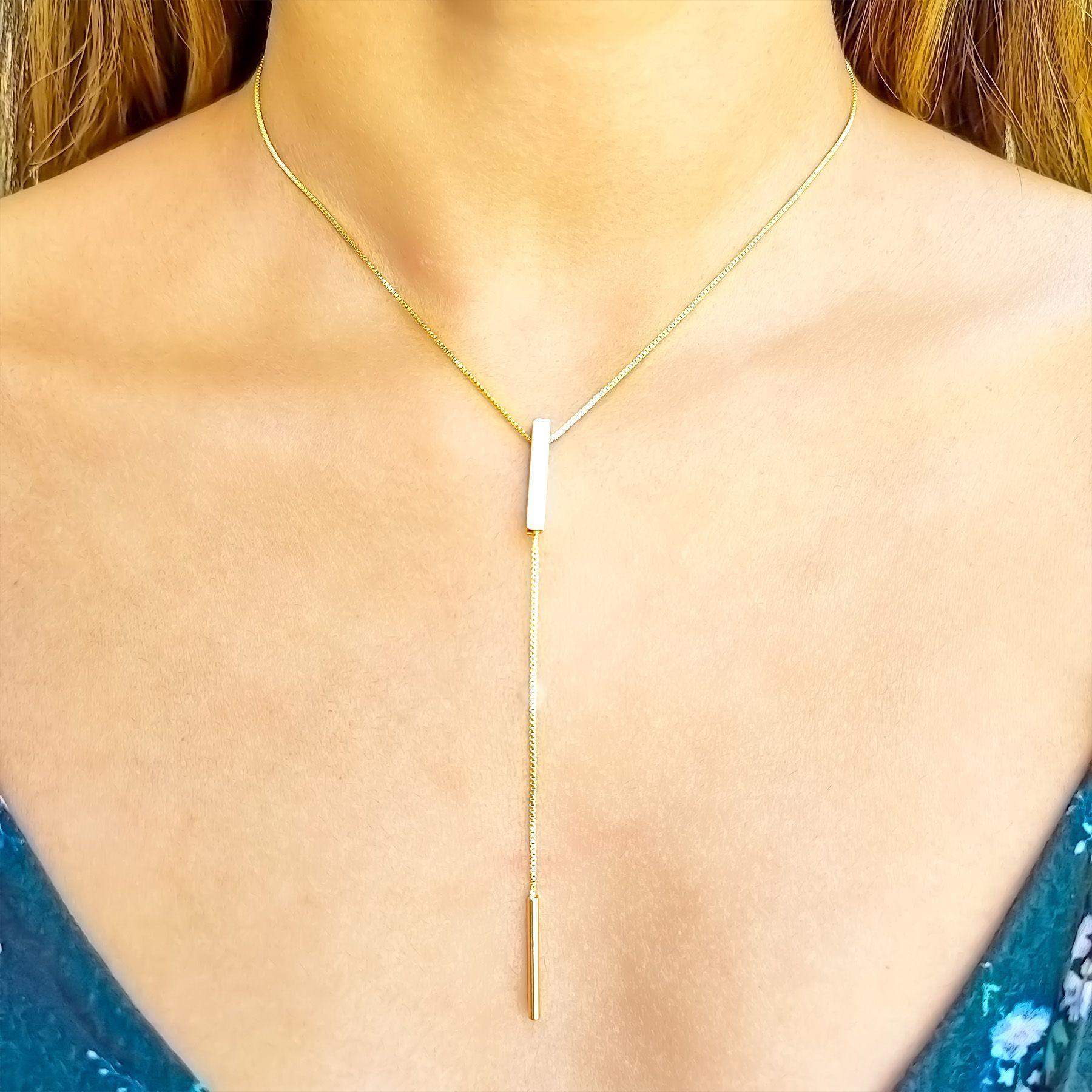 Collar Péndulo Tubo Cuadrado Enchapado Oro 18K-2