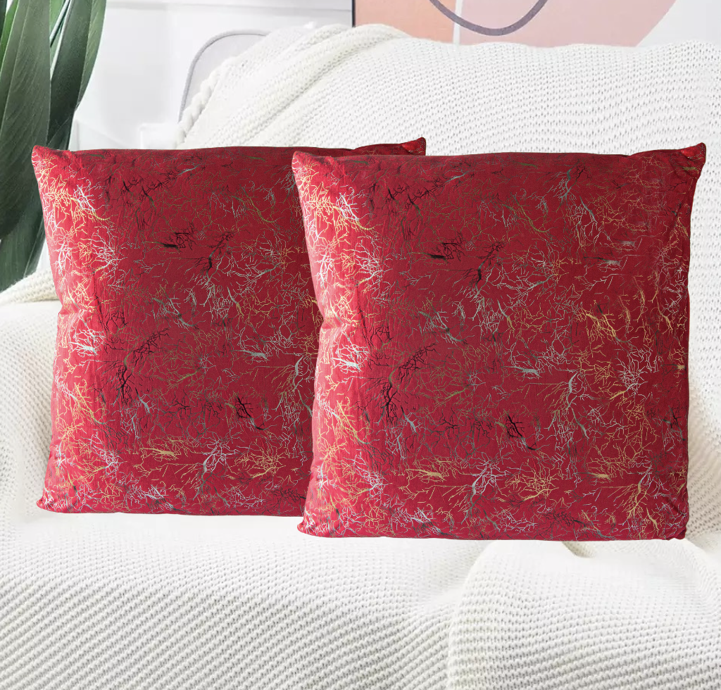 Set de 2 Cojines Terciopelo con Relleno Raices Rojo 45cm x 45cm-1