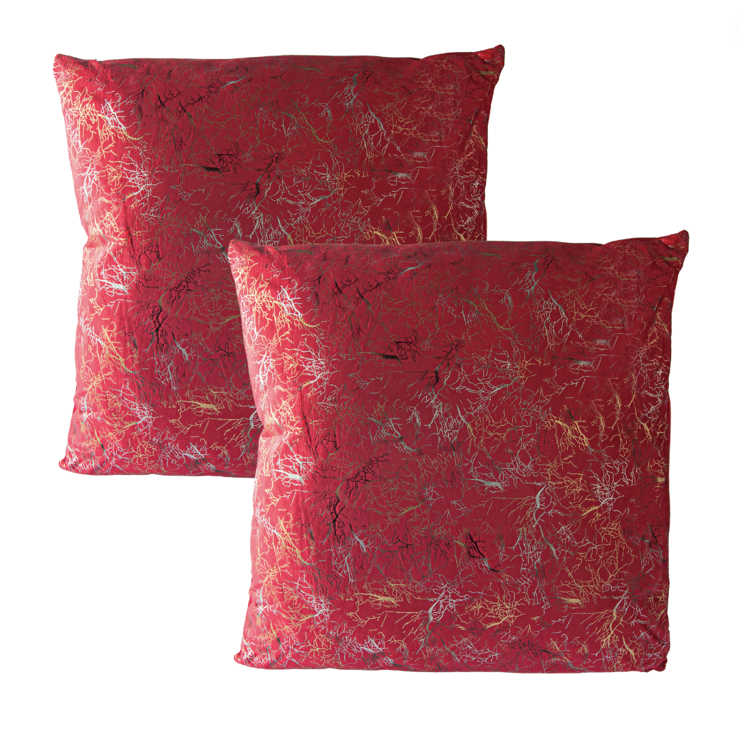 Set de 2 Cojines Terciopelo con Relleno Raices Rojo 45cm x 45cm-0