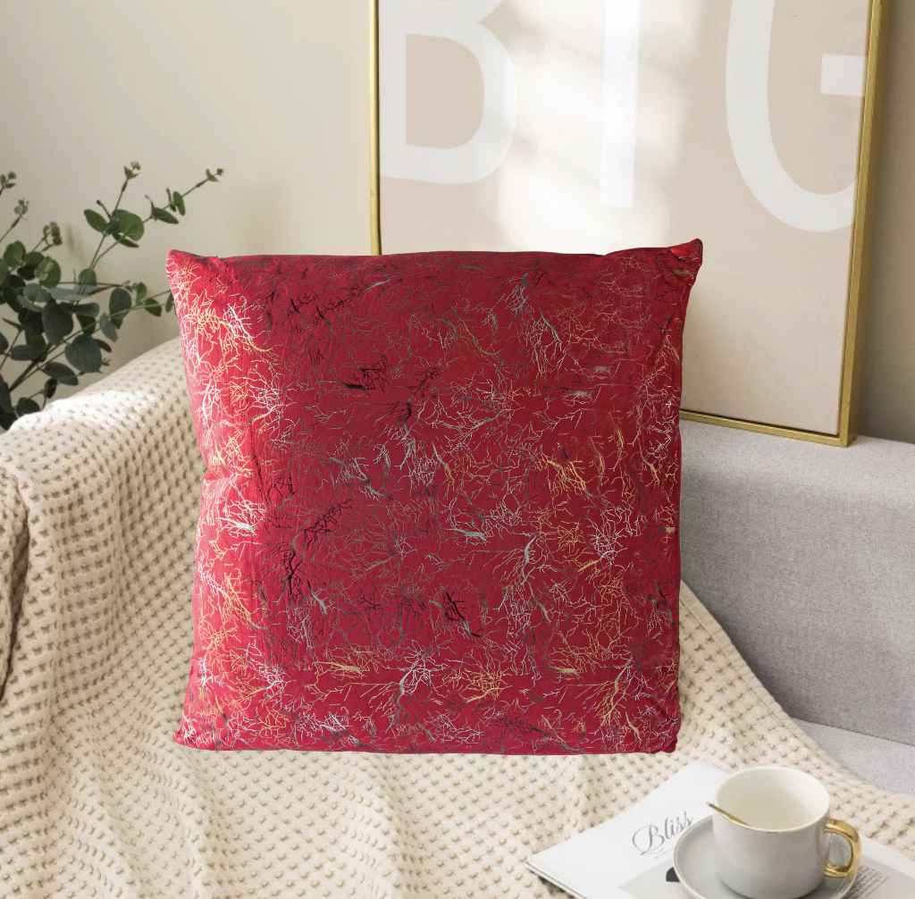 Set de 2 Cojines Terciopelo con Relleno Raices Rojo 45cm x 45cm-2