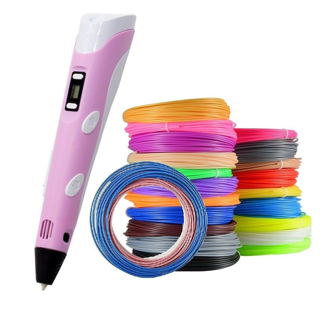 Boligrafo de impresión 3D ABS 3D PEN-2 RP100B LCD 1,75 mm - Rosa + Set filamentos 100m-0