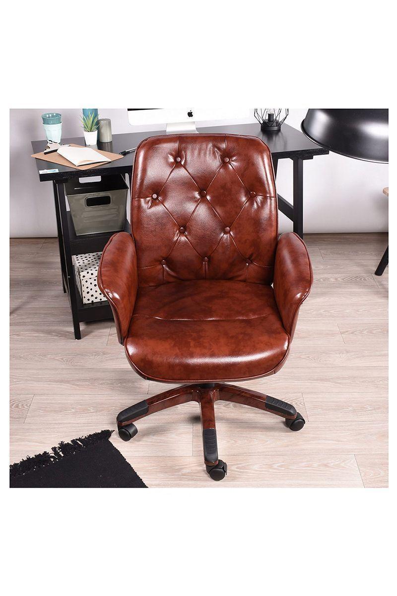 Silla de Oficina Ergonómica PU Ajustable - Café-5