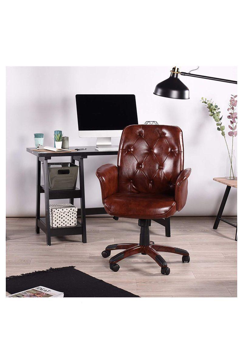 Silla de Oficina Ergonómica PU Ajustable - Café-1