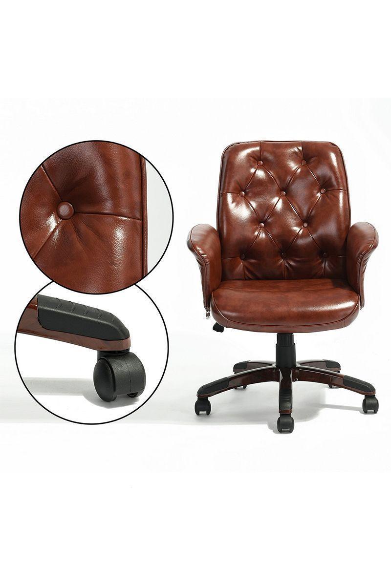 Silla de Oficina Ergonómica PU Ajustable - Café-4