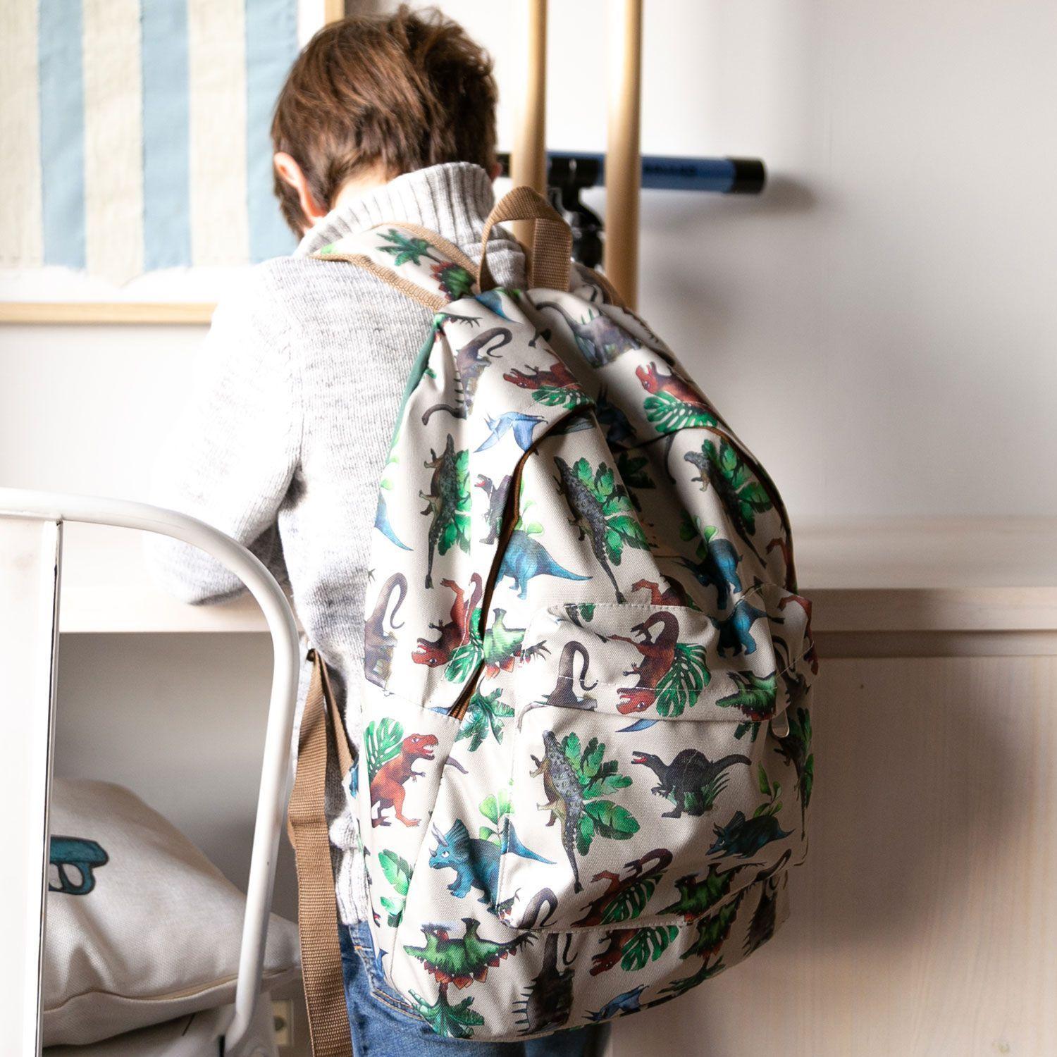 Mochila sustentable escolar infantil dinosaurios Paper Home-3