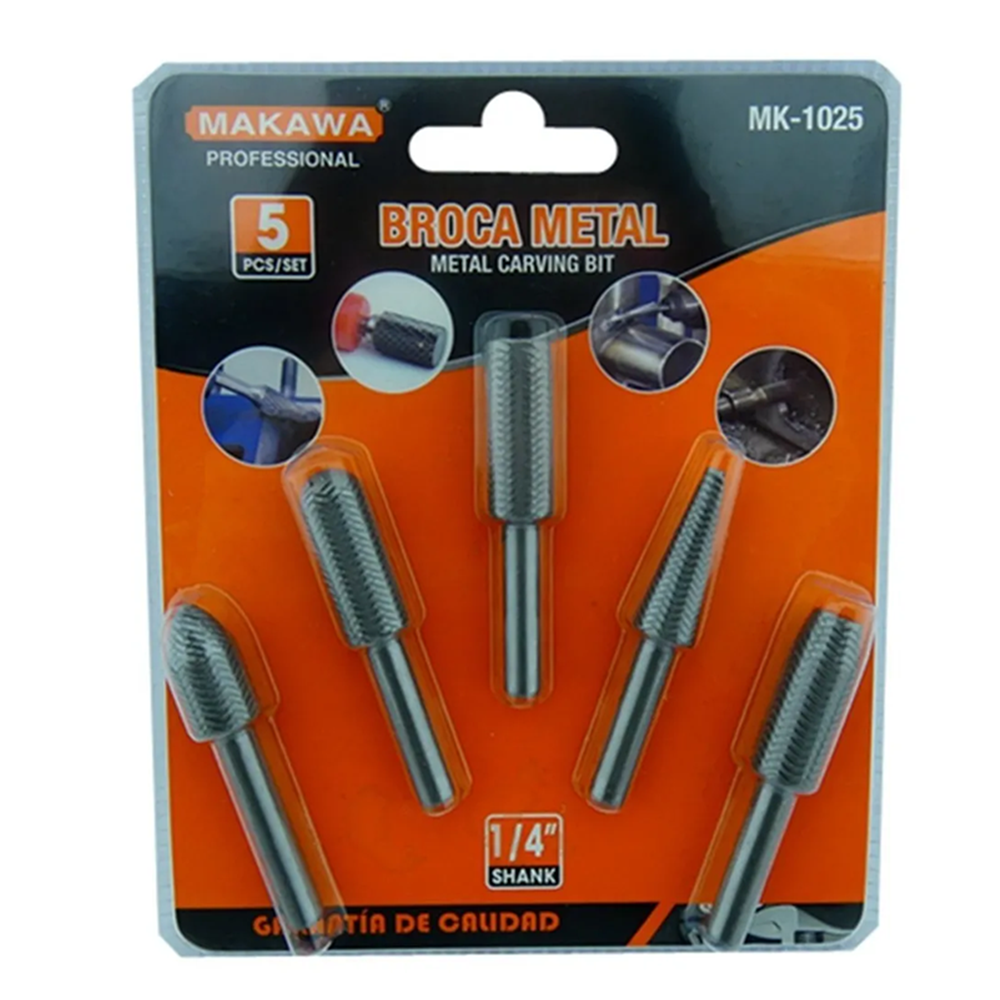 Kit Juego Brocas Metal Escofina Rotativa 1/4 5 Pcs Mk-1025-0