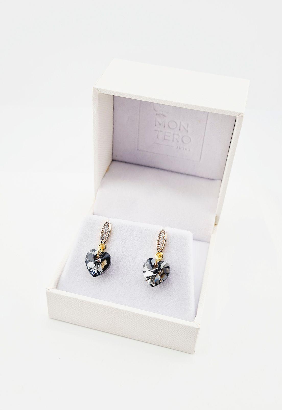 Aros Romance Gold Cristales Genuinos Silver Night.-2