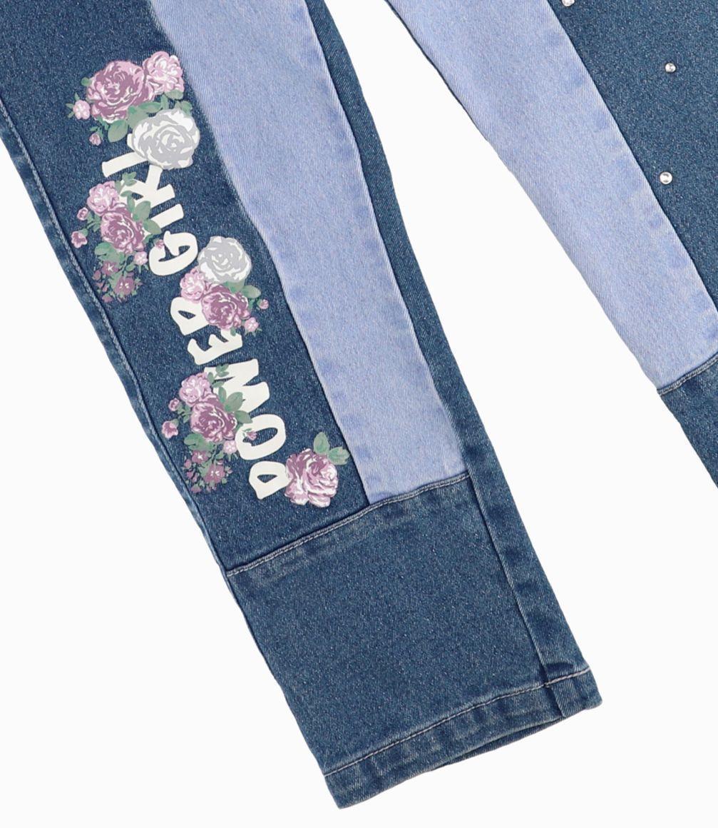 Jeans Niña Bicolor Con Flores Y Cristales Limonada Denim Azul-2