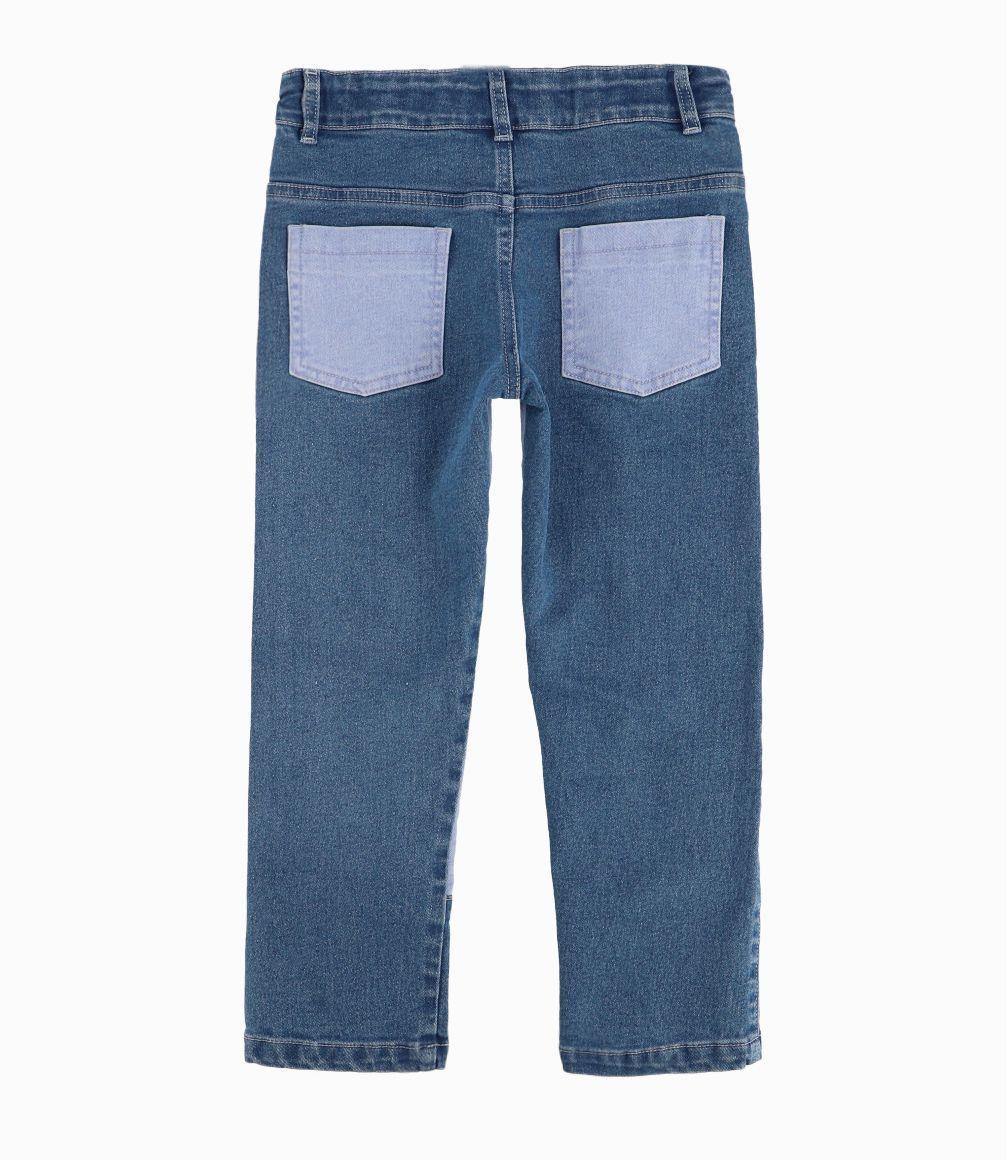 Jeans Niña Bicolor Con Flores Y Cristales Limonada Denim Azul-1