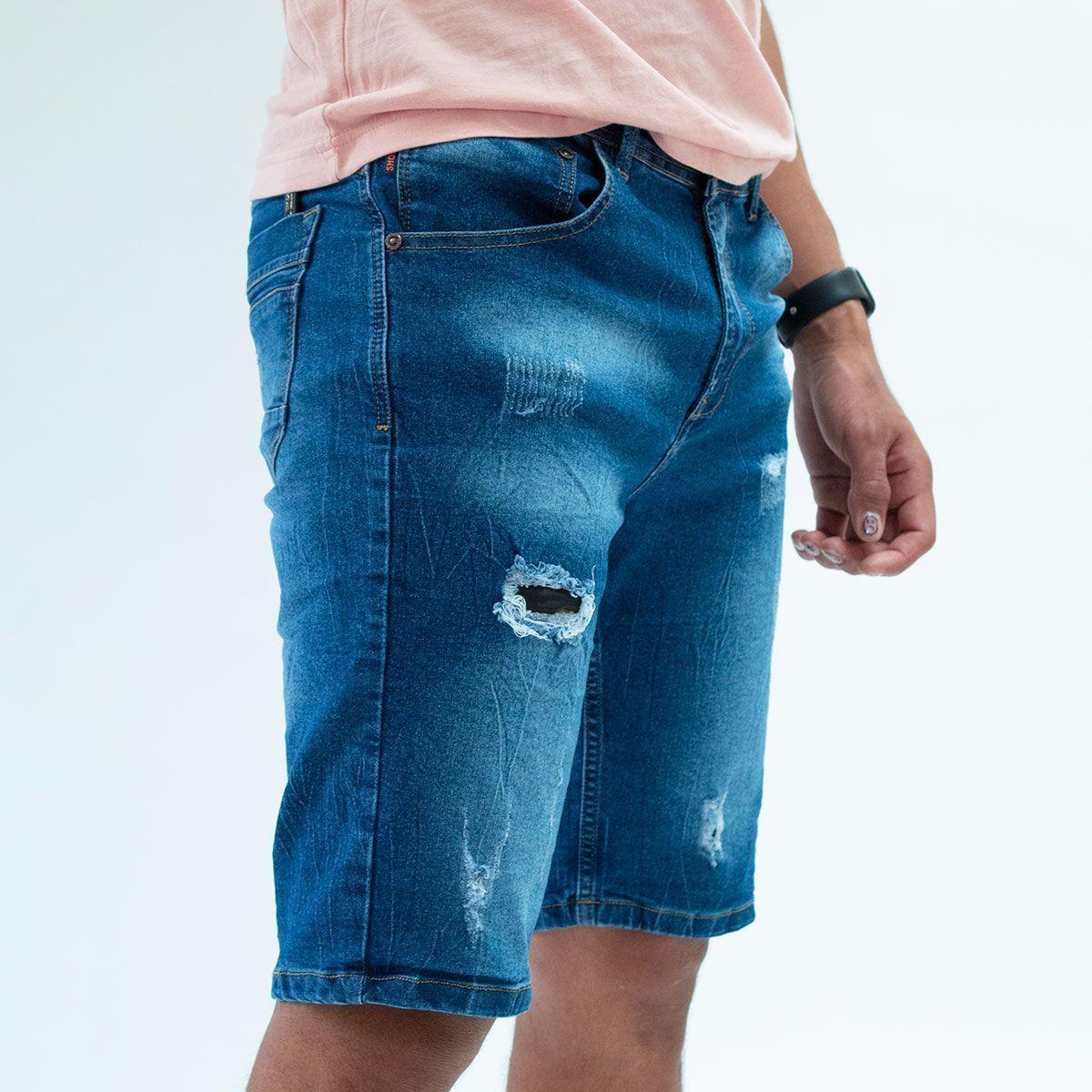Bermuda Denim Con Elasticidad Para Hombre-0